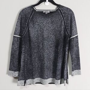 Soleil Women Heathered Soft Cashmere Long Sleeve Top Large Cutout Neckline Hem